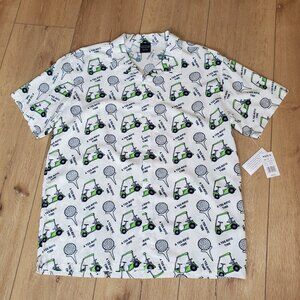 NWT Bioworld Mens Size L White Golf Button Down Hawaiian Shirt A Tee-Rific Time